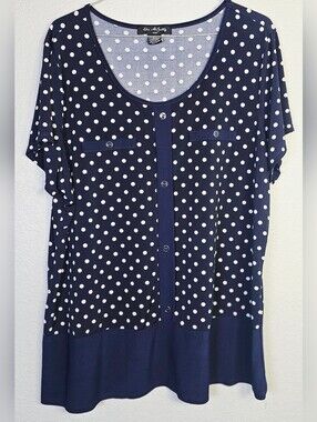 2X Woman's Navy And White Polka Dot Tunic Top Elie McCarthy